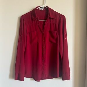 Express Women's Red Button-Up Blouse